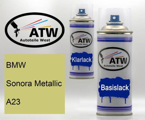 BMW, Sonora Metallic, A23: 400ml Sprühdose + 400ml Klarlack - Set, von ATW Autoteile West.